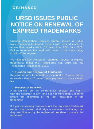 URSB Issues Public Notice on Renewal of Expired Trademarks